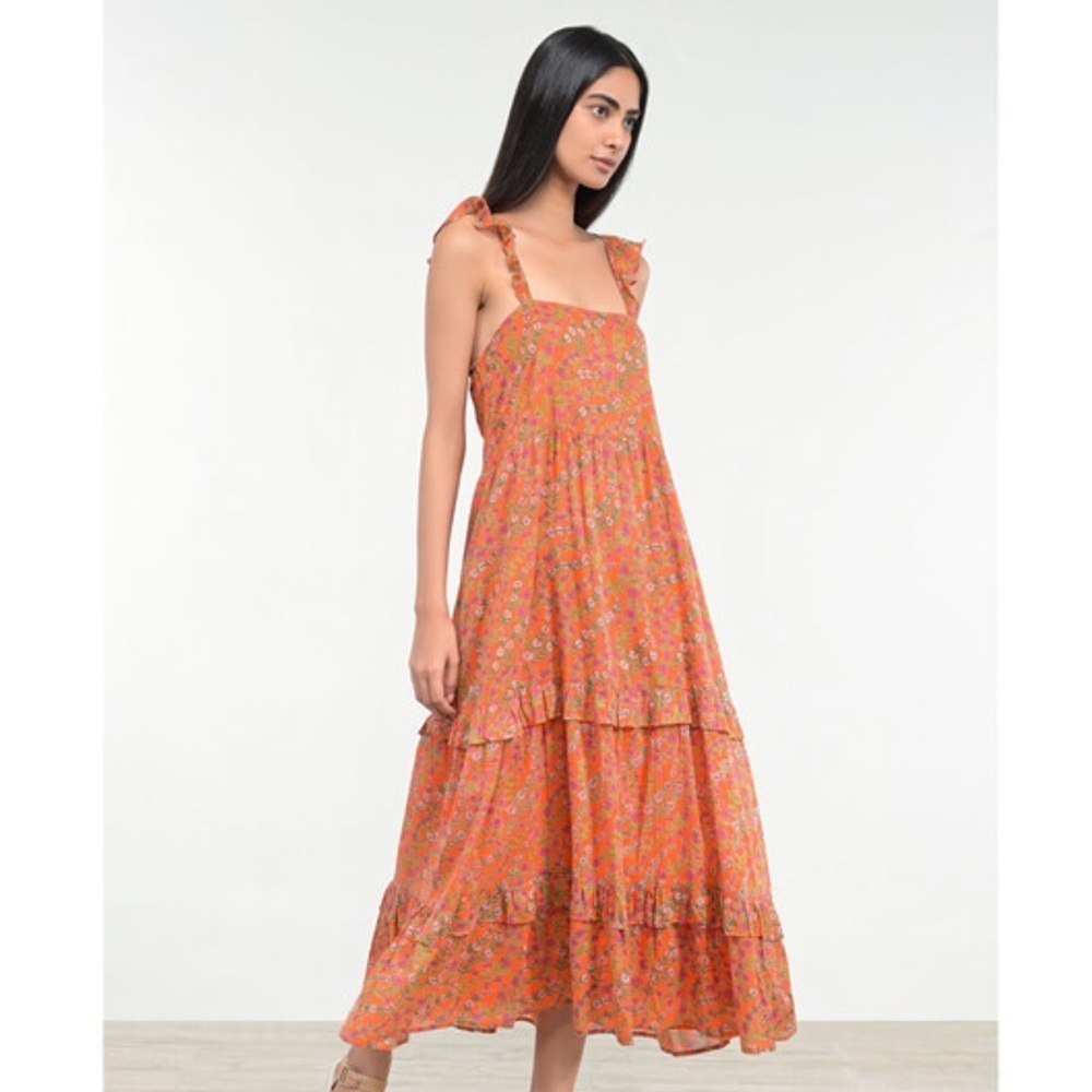 BANJANAN Women's Penelope Dress, Boundless Floral Flame Size XS